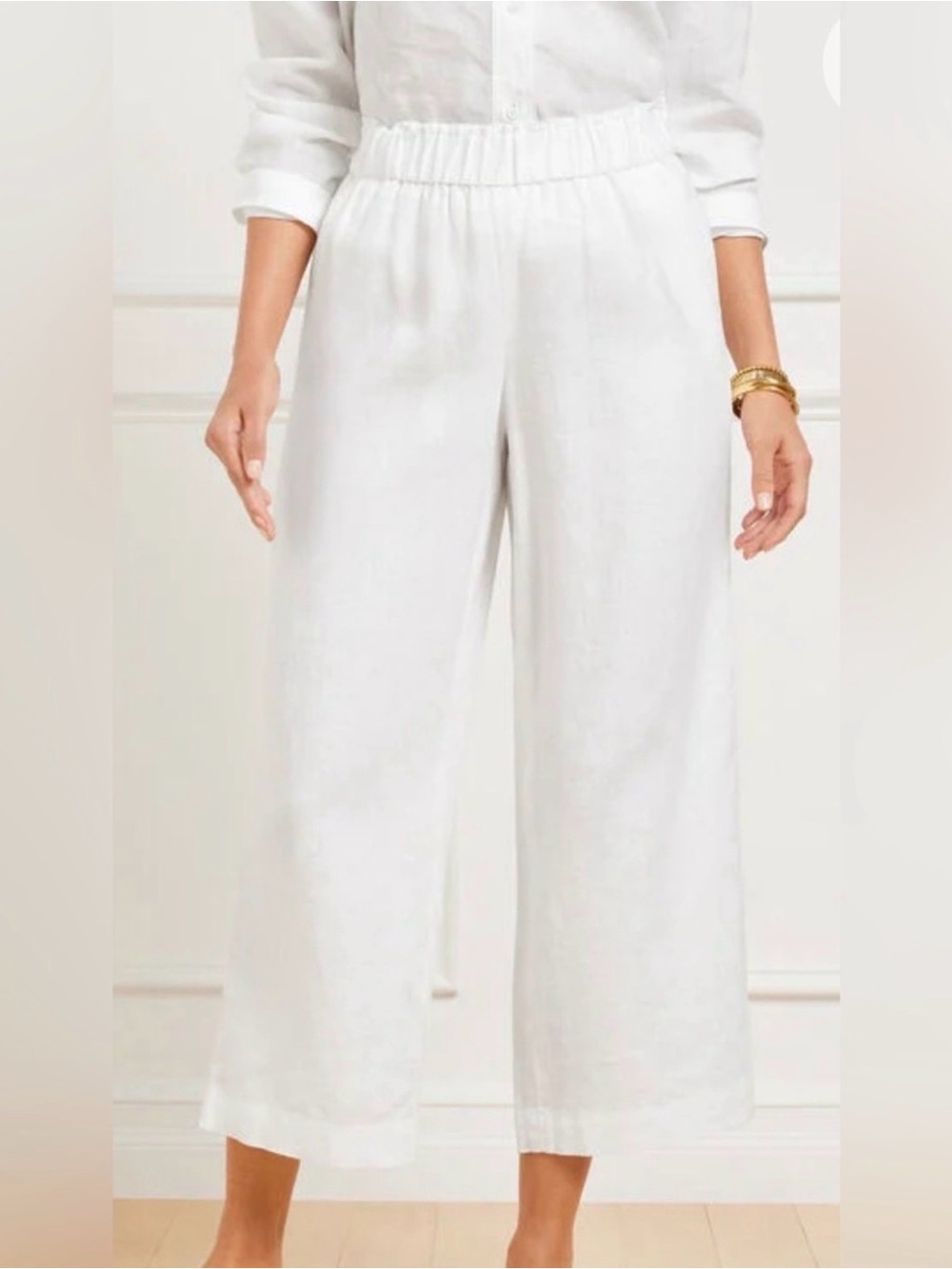 Talbots Pull-On Wide Crop Pants White Size Small